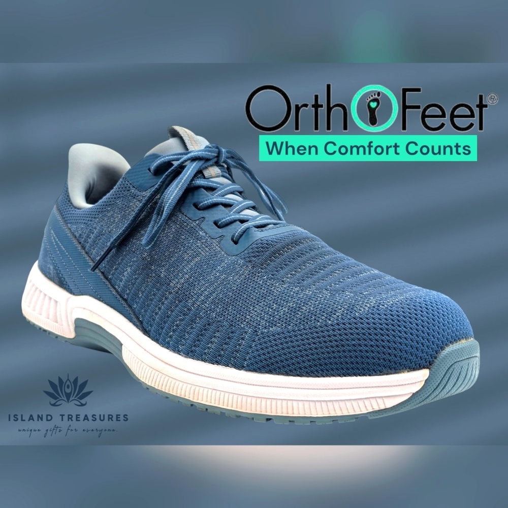Orthofeet Shoes Men's Blue Knit Hands Free Walking Orthopedic Sneakers Size 14